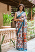 Ivory & Red Block Print Mul Saree with Blouse Piece