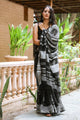Black Tree Block Butta Print Linen Saree with Blouse Piece