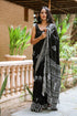 Black Block Butta Print Linen Saree with Blouse Piece