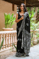 Black Block Butta Print Linen Saree with Blouse Piece