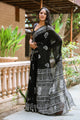 Black Block Butta Print Linen Saree with Blouse Piece