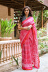 Pink & White Overall Block Print Mul Saree with Blouse Piece