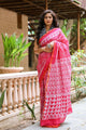 Pink & White Overall Block Print Mul Saree with Blouse Piece