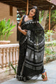 Black Block Print Linen Saree with Blouse Piece