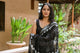 Black Block Print Linen Saree with Blouse Piece