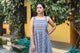 Grey Discharge Print Frill Dress