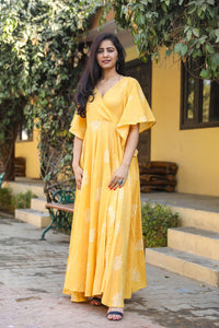 Mustard Dabu Print Dress