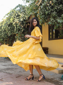 Mustard Dabu Print Dress