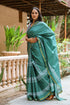 Rama Green Border Block Print Mul Saree with Blouse Piece