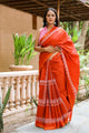 Dust Red Border Block Print Mul Saree with Blouse Piece