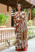 Ivory & Brown Block Print Mul Saree with Blouse Piece