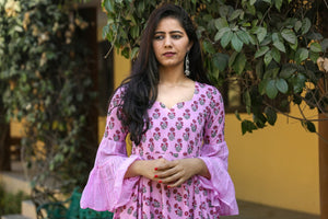 Baby Pink Block Butti Print Dress