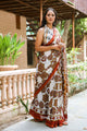 Ivory & Brown Block Print Mul Saree with Blouse Piece