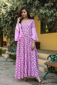 Baby Pink Block Butti Print Dress