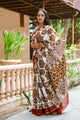 Ivory & Brown Block Print Mul Saree with Blouse Piece