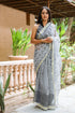 Black & White Dual Block Print Kota Doria Saree with Blouse Piece