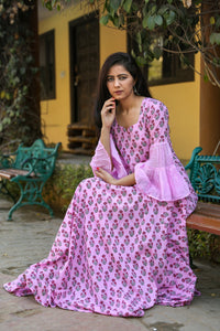 Baby Pink Block Butti Print Dress