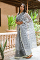 Black & White Dual Block Print Kota Doria Saree with Blouse Piece