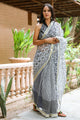 Black & White Dual Block Print Kota Doria Saree with Blouse Piece