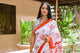 White & Red Batik Block Butta Print Mul Saree with Blouse Piece