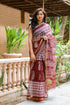 Burgundy Block Print Kota Doria Saree with Blouse Piece