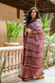 Burgundy Block Print Kota Doria Saree with Blouse Piece