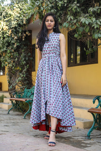 Grey Block Butti Print Up Down Dress