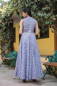 Grey Block Butti Print Up Down Dress