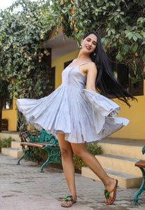 Light Grey Solid Printex Short Dress