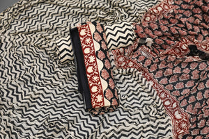Black Bagru Butti Print Cotton Dress Material