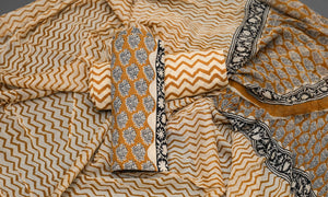 Mustard Bagru Print Cotton Dress Material
