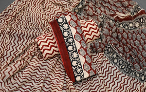 Maroon Bagru Butti Print Cotton Dress Material
