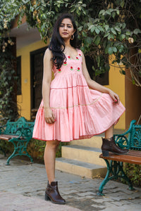 Peach Embroidery Tyre Short Dress