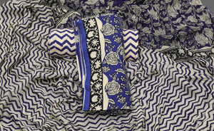 Blue Bagru  Jaal Print Cotton Salwar Suit Set Material