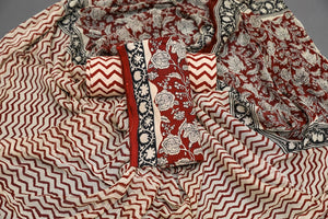 Maroon Bagru Jaal Print Cotton Salwar Suit Set Material