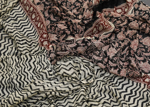 Black Bagru Jaal Print Cotton Salwar Suit Set Material