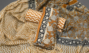 Mustard Bagru Jaal Print Cotton Salwar Suit Set Material