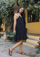 Black Solid Printex Short Dress