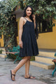 Black Solid Printex Short Dress
