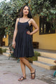 Black Solid Printex Short Dress
