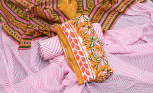 Mustard Jaal Block Print Cotton Salwar Suit Set Material
