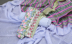 Light Green Jaal Block Print Cotton Salwar Suit Material