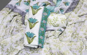 Rama Blue Lotus Block Butti Print Cotton Salwar Suit Material