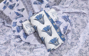 Blue Lotus Block Print Cotton Salwar Suit Set Material