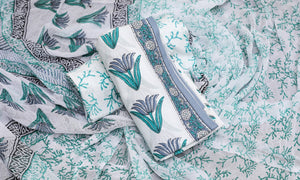 Grey Lotus Block Print Cotton Suit Set Material