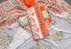 White & Orange Block Print Unstitched Suit Set Material