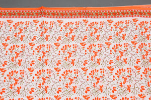 White & Orange Block Print Unstitched Suit Set Material