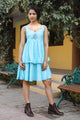 Aqua Blue Tyre Embroidery Short Dress