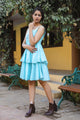 Aqua Blue Tyre Embroidery Short Dress