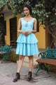 Aqua Blue Tyre Embroidery Short Dress
